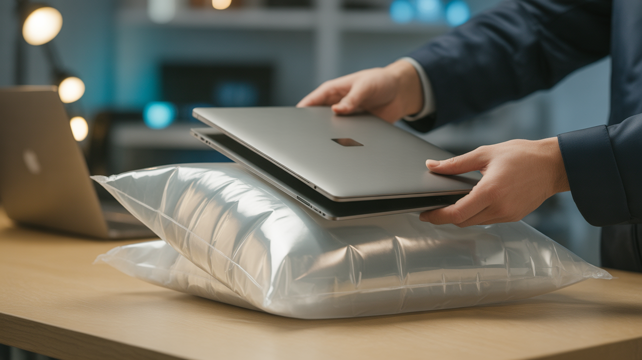 “A_returns_process_moment_a_technician_placing_a_returned_laptop_into_an_air_cushion_envelope_with-0 (1)