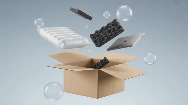 “An_exploded-view_style_scene_parts_of_a_laptop_shipping_kit_—_air_cushion_wrap_foam_inserts_corr-0