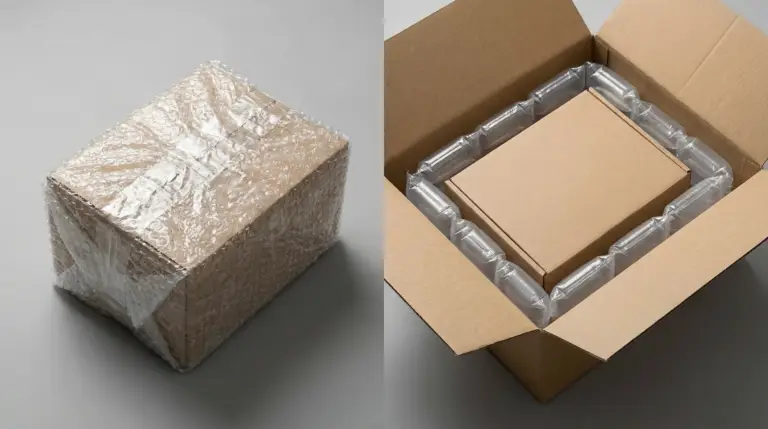 Hyper-realistic product photography, split composition on a clean neutral gray surfac 739387