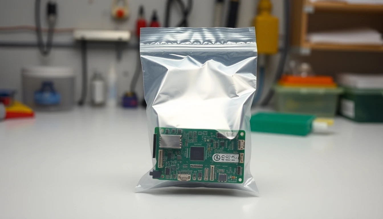 An electronic component sealed in an anti-static bag before packing