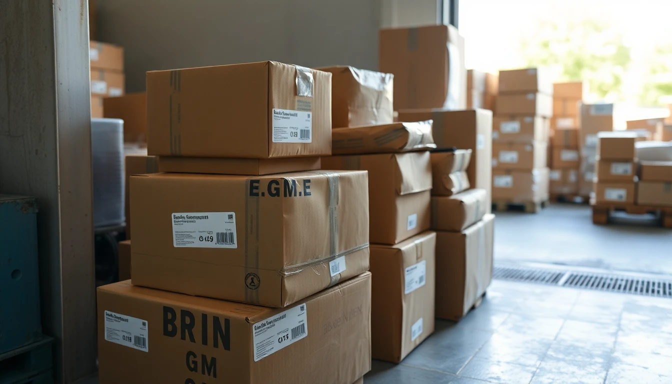 Sealed electronics shipping boxes ready for carrier pickup