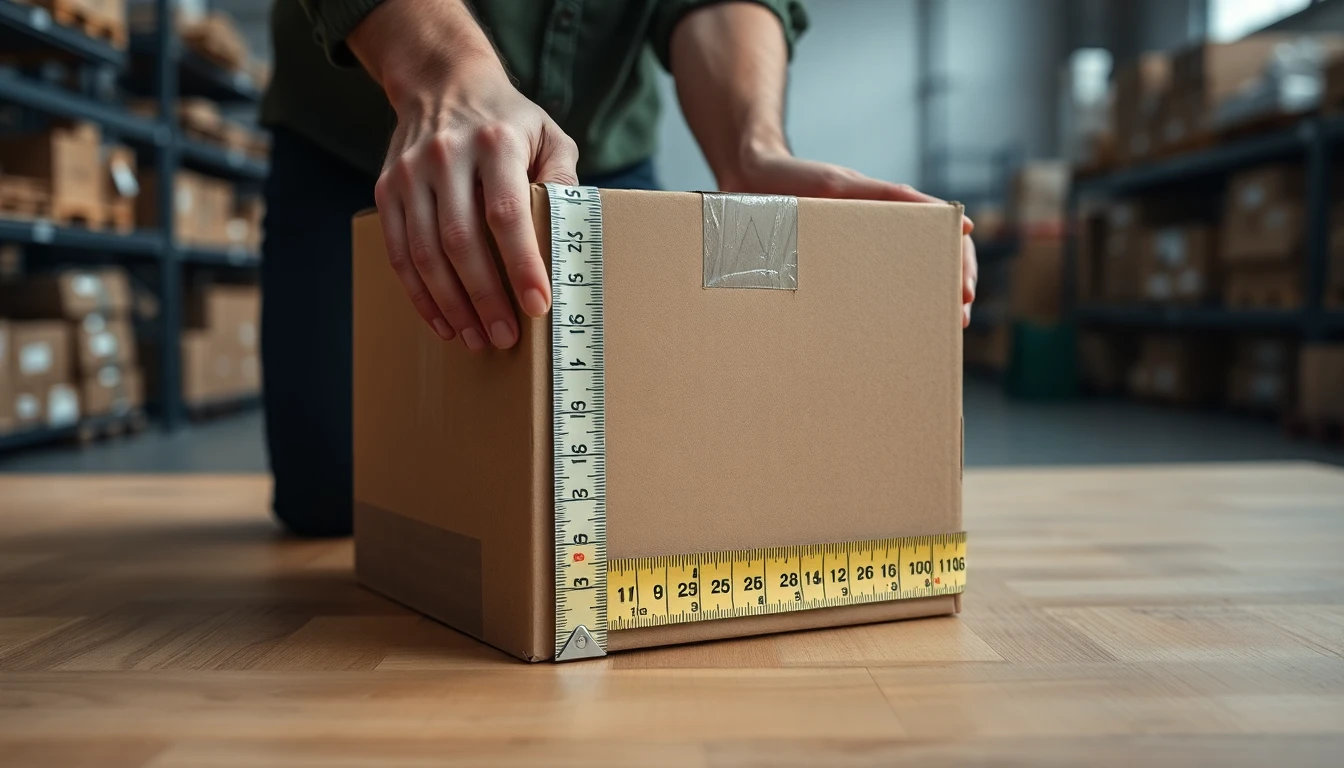Measuring the length, width, and height of a shipping box to calculate dimensional weight