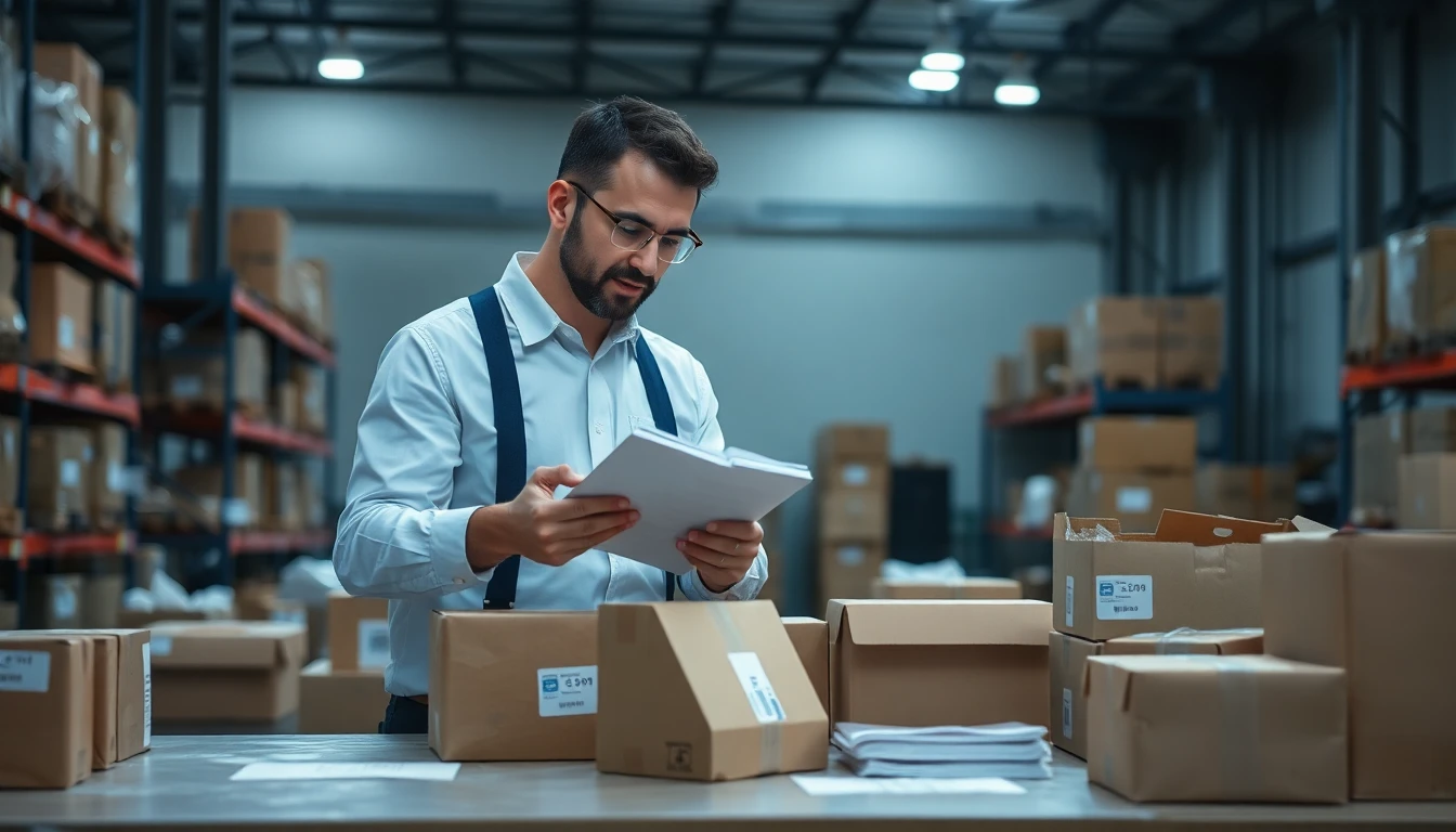 Operations manager auditing a range of packaging materials and box sizes