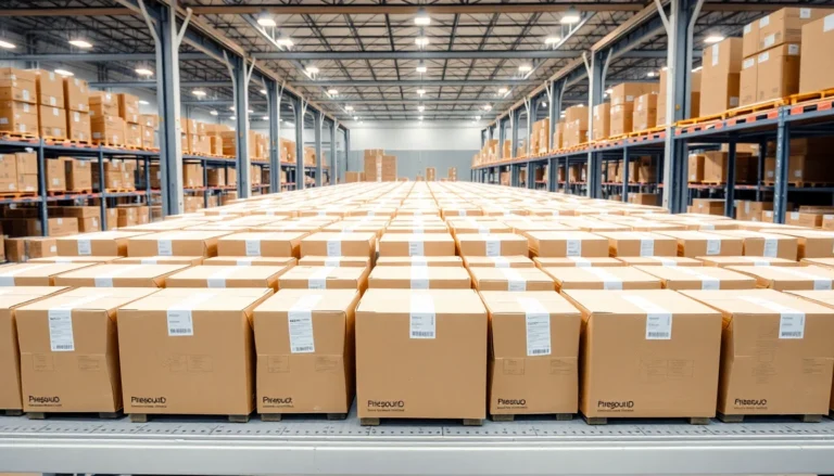 Cartons prepared for Amazon FBA inbound shipment on a warehouse packing bench