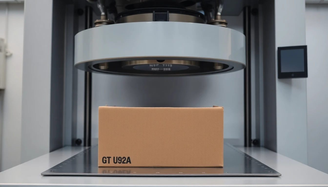 A carton under load in a compression testing machine