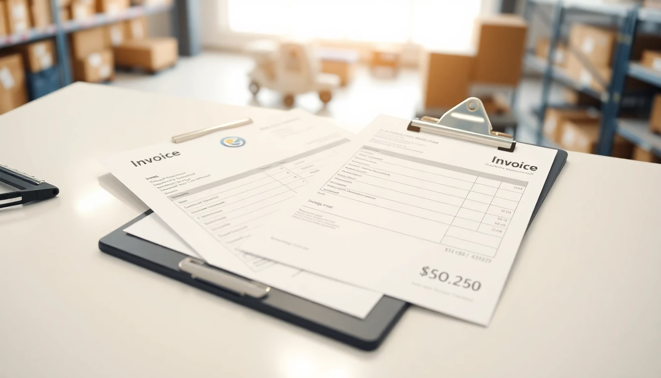 Shipping paperwork and a delivery receipt on a warehouse desk