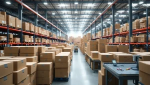 A busy fulfillment warehouse during peak shipping season