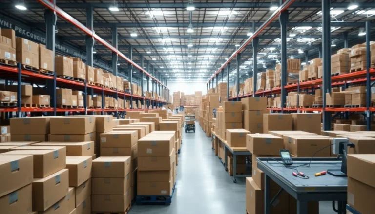 A busy fulfillment warehouse during peak shipping season