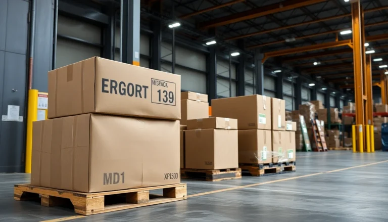 Export cartons staged on a warehouse dock for international shipment